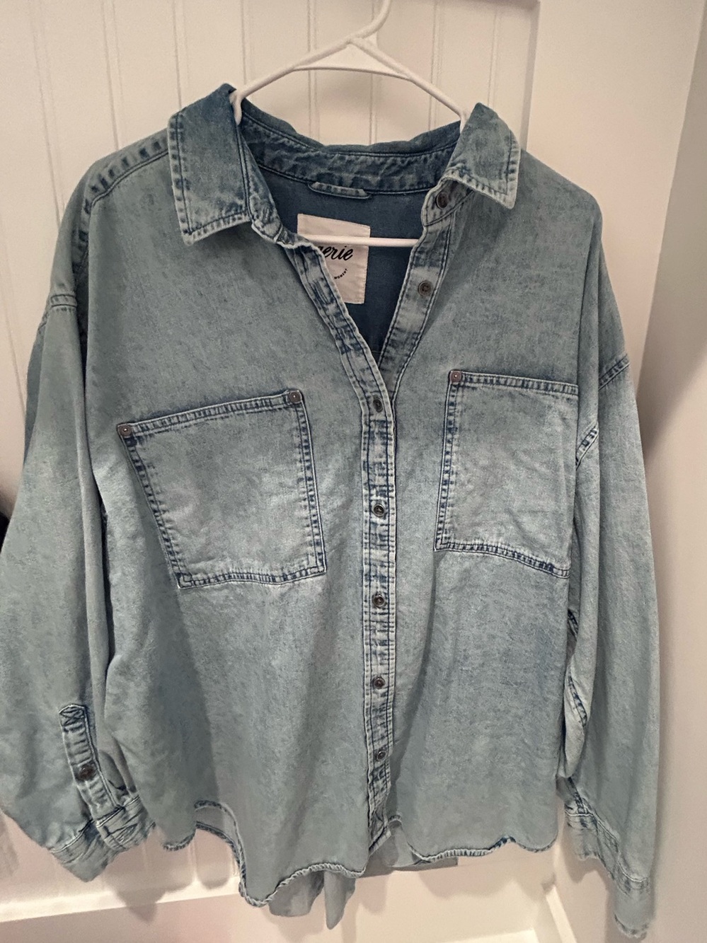 aerie Light Wash Denim Button-Front Shirt M